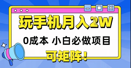 0成本小白必做项目，可矩阵，玩玩手机月入1w+-DE云网创