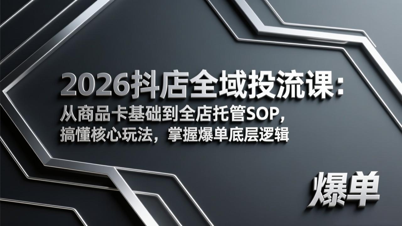 2026抖店全域投流课：从商品卡基础到全店托管SOP，搞懂核心玩法，掌握爆单底层逻辑-DE云网创