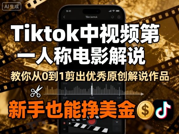 Tiktok中视频第一人称电影解说，教你从0到1剪出一个优秀的原创解说作品，新手也能挣美金-DE云网创