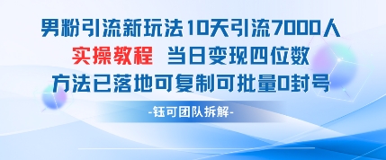 男粉引流新玩法10天引流7000人当日变现四位数可复制可批量0封号-DE云网创