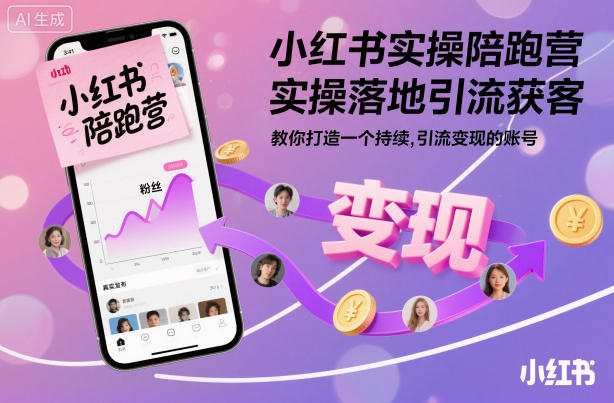 小红书实操陪跑营，实操落地引流获客，教你打造一个持续引流变现的账号-DE云网创