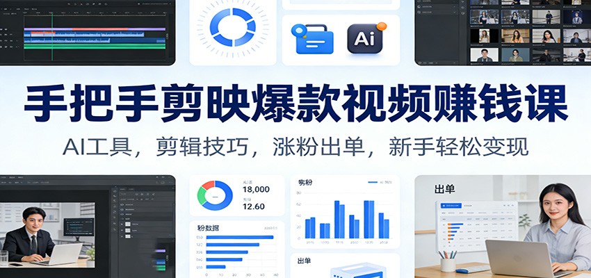 手把手剪映爆款视频赚钱课：AI工具，剪辑技巧，涨粉出单，新手轻松变现-DE云网创