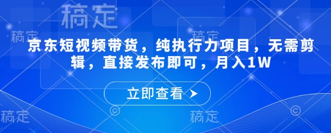 京东短视频带货，纯执行力项目，无需剪辑，直接发布即可，月入1W-DE云网创