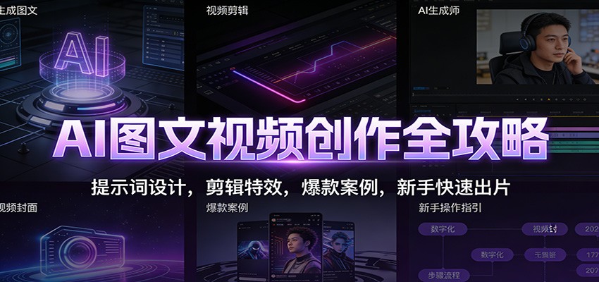 AI图文视频创作全攻略：提示词设计，剪辑特效，爆款案例，新手快速出片-DE云网创
