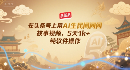 在头条号上用AI生民间故事视频,5天1k+,纯软件操作-DE云网创