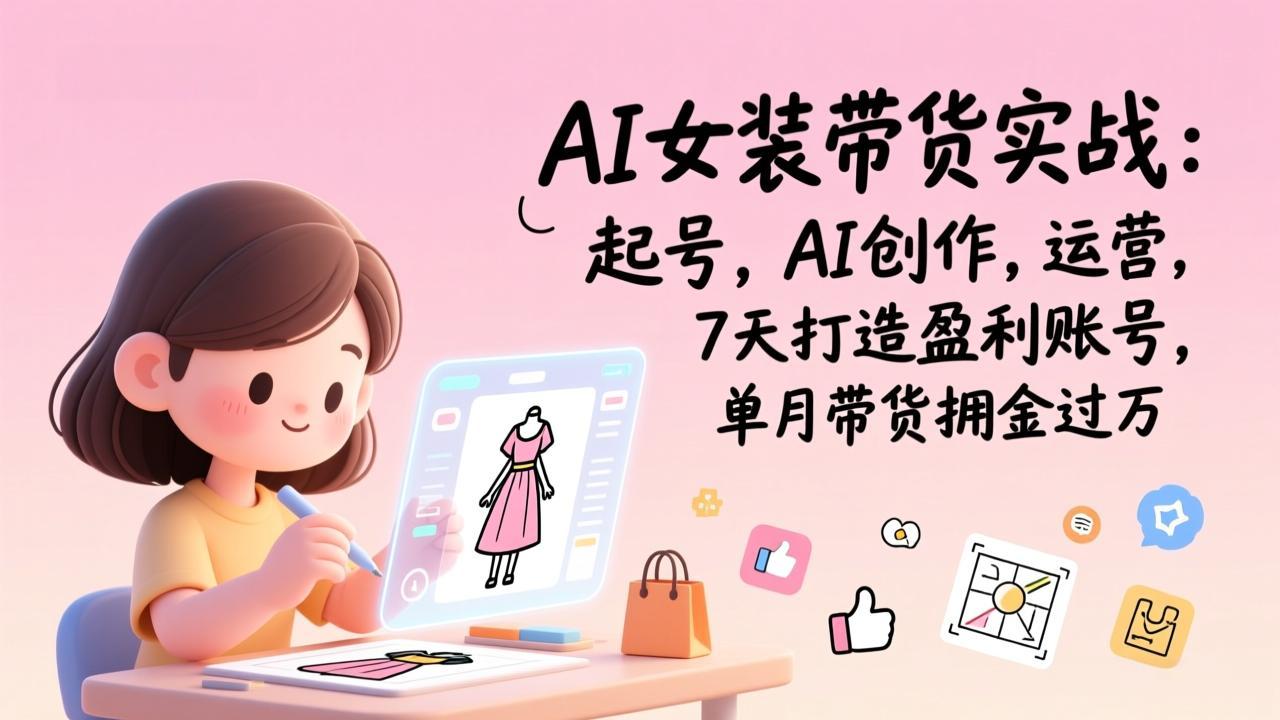 AI女装带货实战：起号，AI创作，运营，7天打造盈利账号，单月带货佣金过万-DE云网创