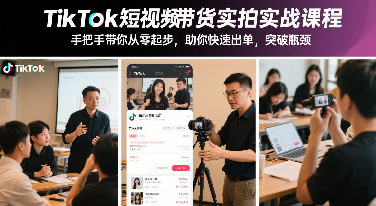 TikTok短视频带货实拍实战课程，手把手带你从零起步，助你快速出单，突破瓶颈-DE云网创