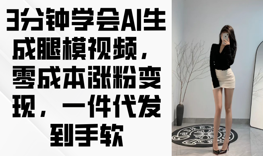 （14537期）3分钟学会AI生成腿模视频，零成本涨粉变现，一件代发到手软-DE云网创