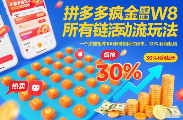 拼多多疯狂活动流玩法，所有链接全部打标，一个店铺矩阵100条链接同时出单，30%利润起店-DE云网创