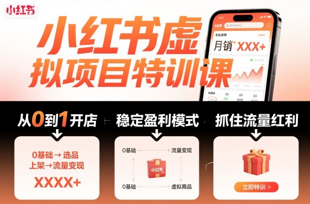 小红书虚拟项目特训课，帮你从0到1打造稳定盈利的店铺，抓住流量红利(更新9月)-DE云网创