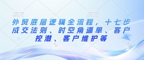 外贸底层逻辑全流程，十七步成交法则、时空角逼单、客户挖潜、客户维护等-DE云网创