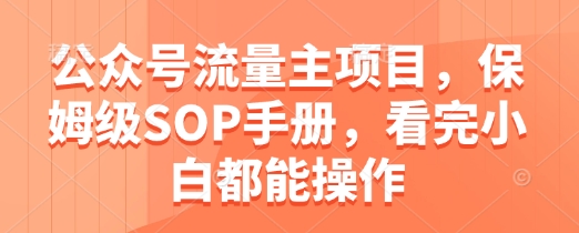 公众号流量主项目，保姆级SOP手册，看完小白都能操作-DE云网创