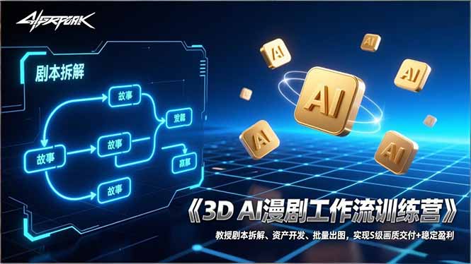 3D AI漫剧工作流训练营：教授剧本拆解、资产开发、批量出图，实现S级画质交付+稳定盈利-DE云网创