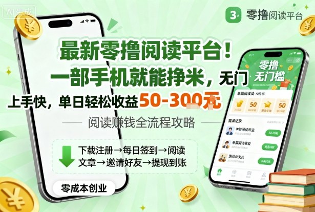 最新零撸阅读平台！一部手机就能挣米，无门槛上手快，单日轻松收益50-3张【揭秘】-DE云网创
