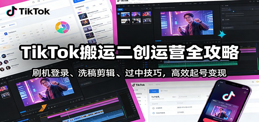 TikTok搬运二创运营全攻略：刷机登录、洗稿剪辑 、过中技巧，高效起号变现-DE云网创