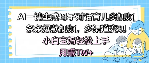 AI一键生成母子对话育儿类视频，条条爆款视频，多渠道变现，小白宝妈轻松上手，月入1W+-DE云网创