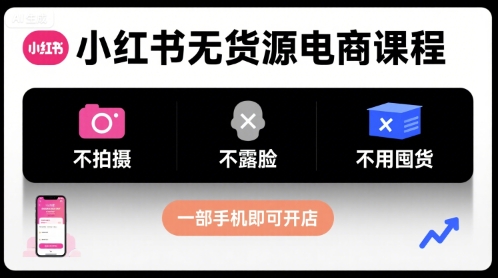 小红书无货源电商课程，不拍摄不露脸不用囤货，一部手机即可开店-DE云网创