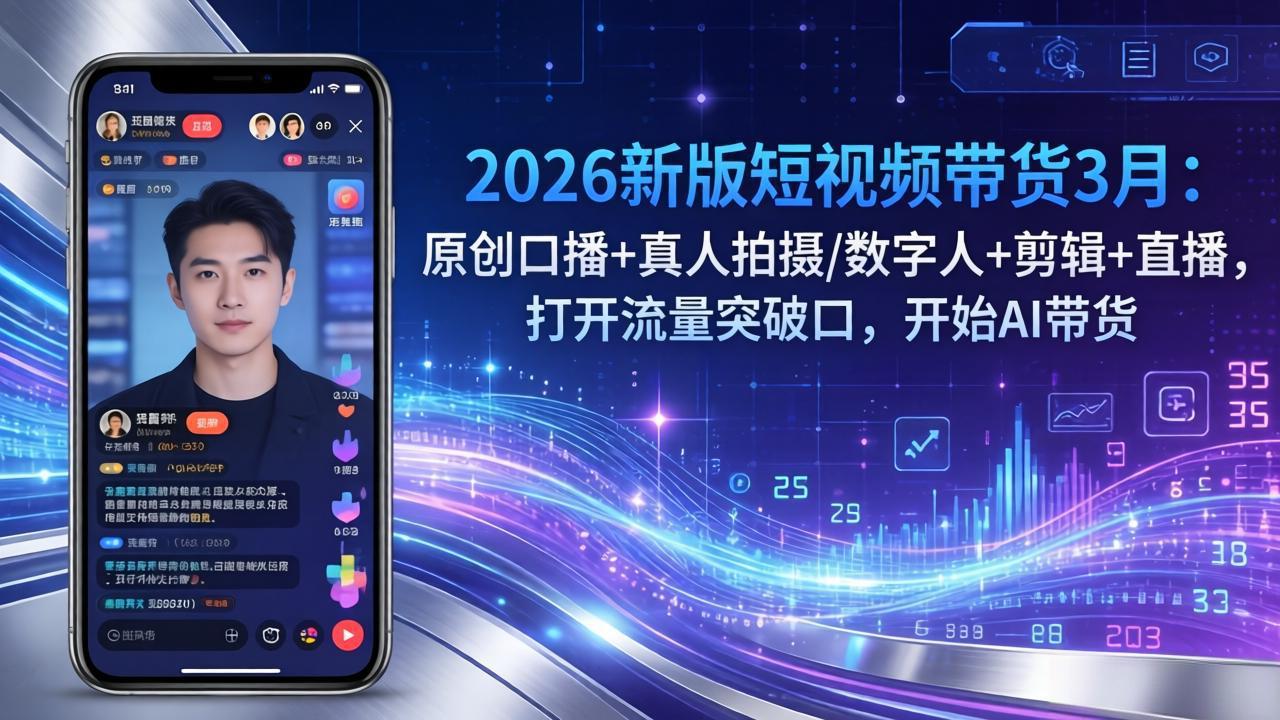 2026新版短视频带货3月：原创口播+真人拍摄/数字人+剪辑+直播，打开流量突破口，开始AI带货-DE云网创