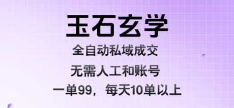 玉石玄学全自动私域成交，一单99每天十单以上，无需人工和矩阵账号，蓝海项目直接干【揭秘】-DE云网创