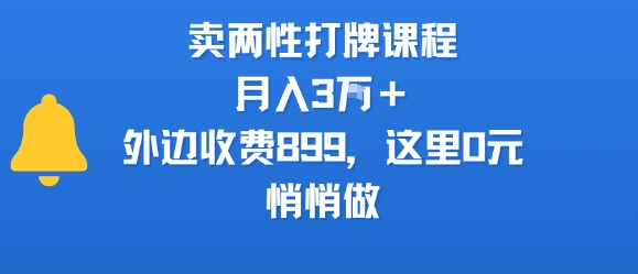 卖两性打牌课程，月入3W+外边收费899的课程，这里0元，悄悄做-DE云网创