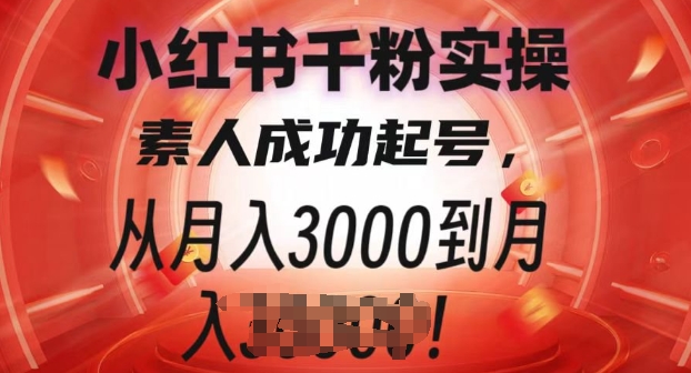 小红书千粉实操课，素人成功起号，从月入3000到月入过W-DE云网创