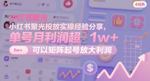 小红书聚光投放实操经验分享，单号月利润超1w+，可以矩阵起号放大利润-DE云网创