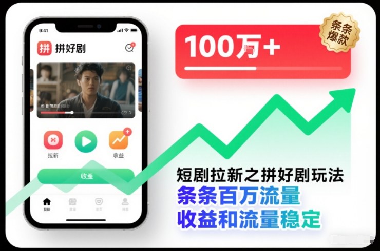 短剧拉新之拼好剧玩法，条条百万流量，收益和流量稳定-DE云网创