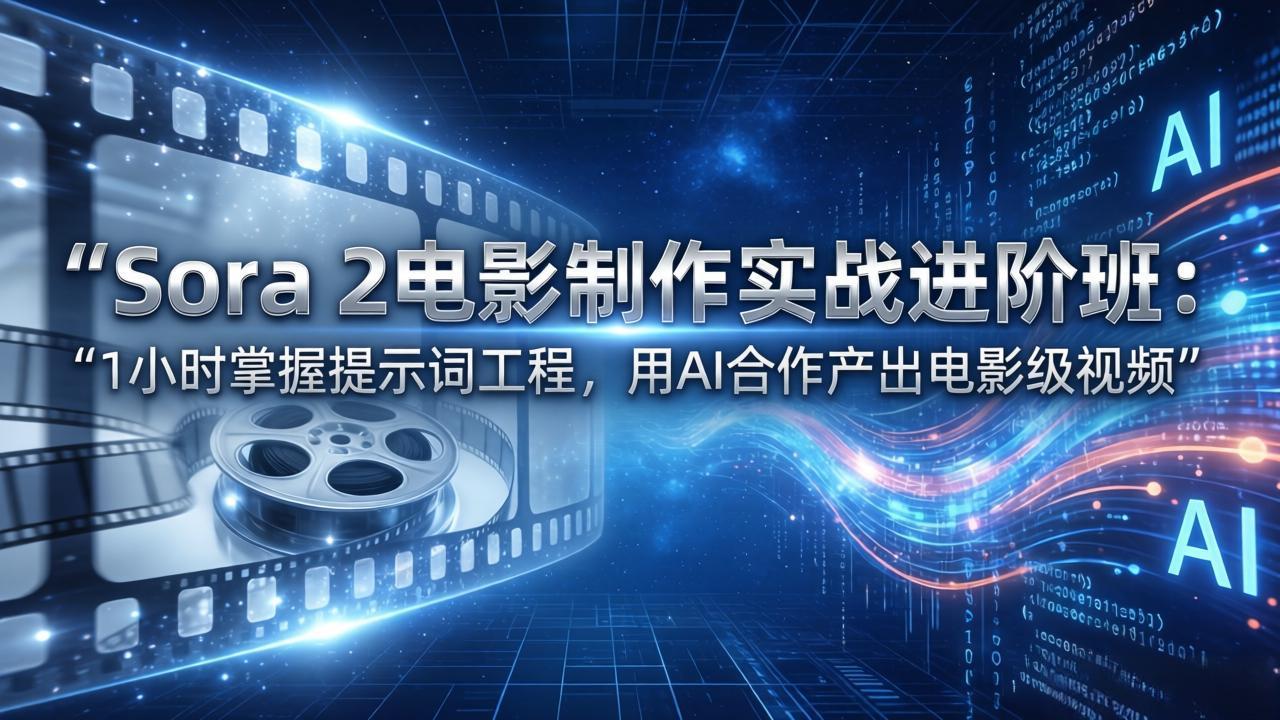 Sora 2电影制作实战进阶班:1小时掌握提示词工程,用AI合作产出电影级视频-DE云网创