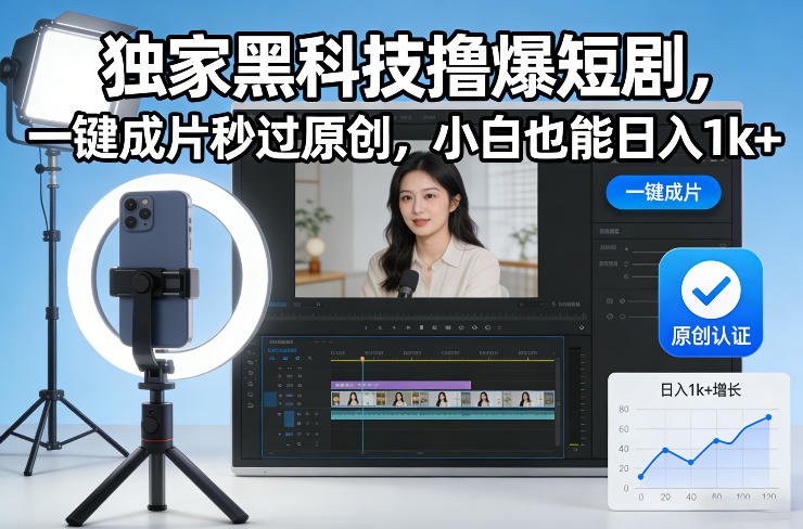 独家黑科技撸爆短剧，一键成片秒过原创，小白也能日入1k+【揭秘】-DE云网创