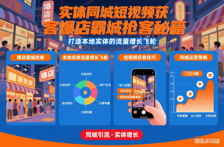 实体同城短视频获客爆店霸城抢客秘籍，打造本地实体的流量增长飞轮-DE云网创