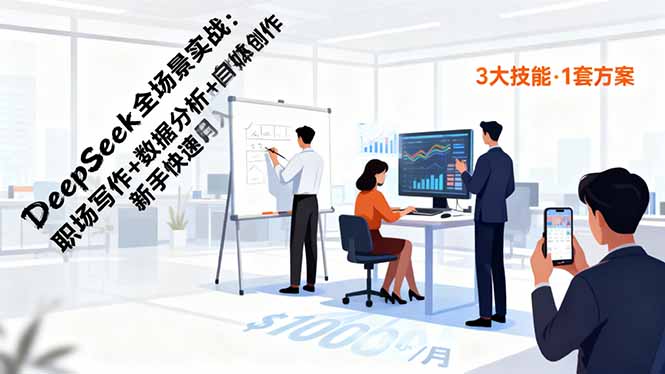 DeepSeek全场景实战：职场写作+数据分析+自媒体创作，新手快速月入过万-DE云网创