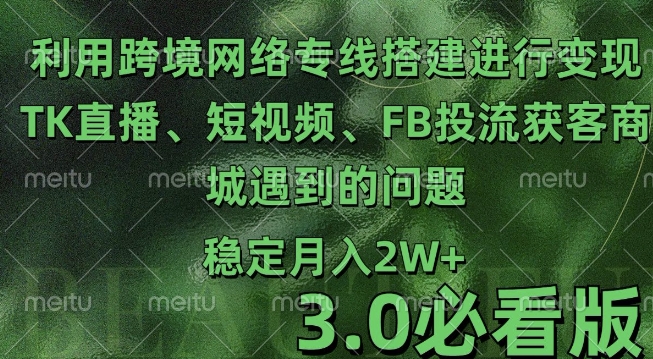 利用跨境电商网络及搭建TK直播、短视频、FB投流获客以及商城遇到的问题进行变现3.0必看版【揭秘】-DE云网创