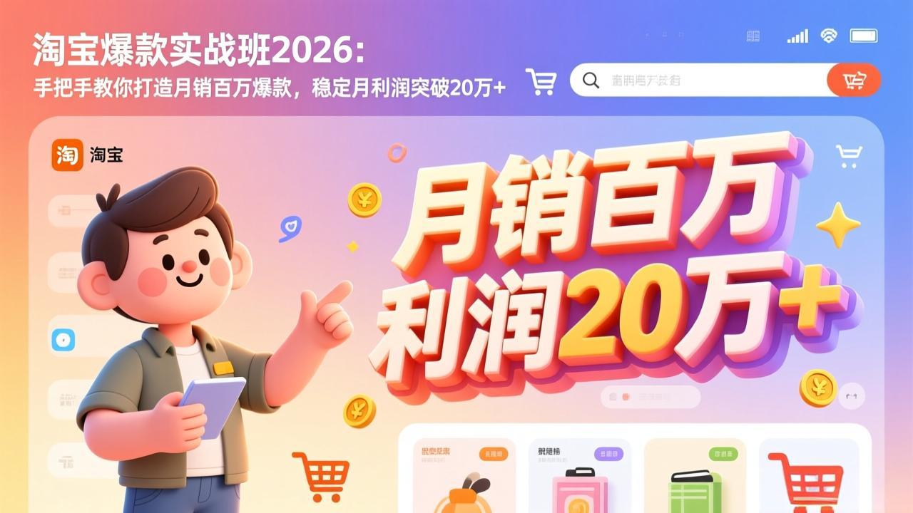淘宝爆款实战班-2026年3月更新：手把手教你打造月销百万爆款，稳定月利润突破20万+-DE云网创