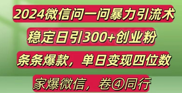2024最新微信问一问暴力引流300+创业粉,条条爆款单日变现四位数【揭秘】-DE云网创