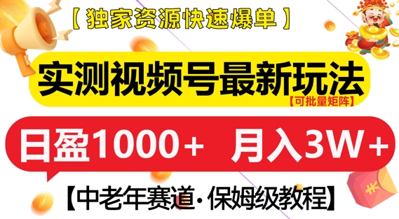 实测视频号最新玩法，中老年赛道，独家资源，月入过W+【揭秘】-DE云网创