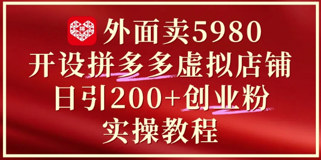 外面卖5980开设拼多多虚拟店铺：单日引流200+创业付费粉实战教程-DE云网创