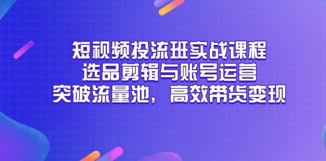 （14868期）短视频投流班实战课程，选品剪辑与账号运营，突破流量池，高效带货变现-DE云网创