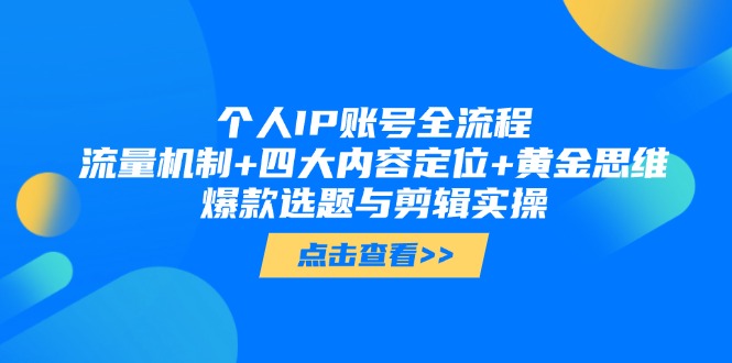 （14667期）个人IP账号全流程：流量机制+四大内容定位+黄金思维, 爆款选题与剪辑实操-DE云网创