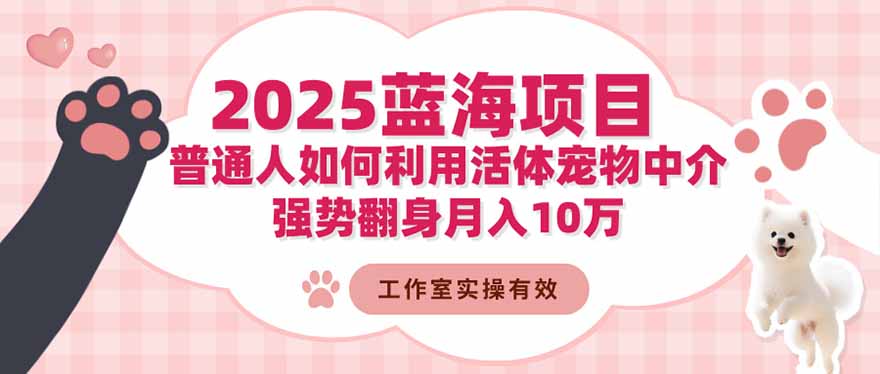 2025蓝海项目:普通人如何利用活体宠物中介,强势翻身月入10万-DE云网创