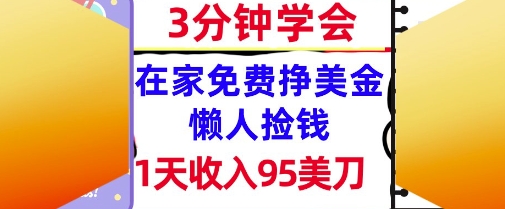 在家免费挣美金，1天收入95美刀，超简单，3分钟学会，长久的被动收入-DE云网创