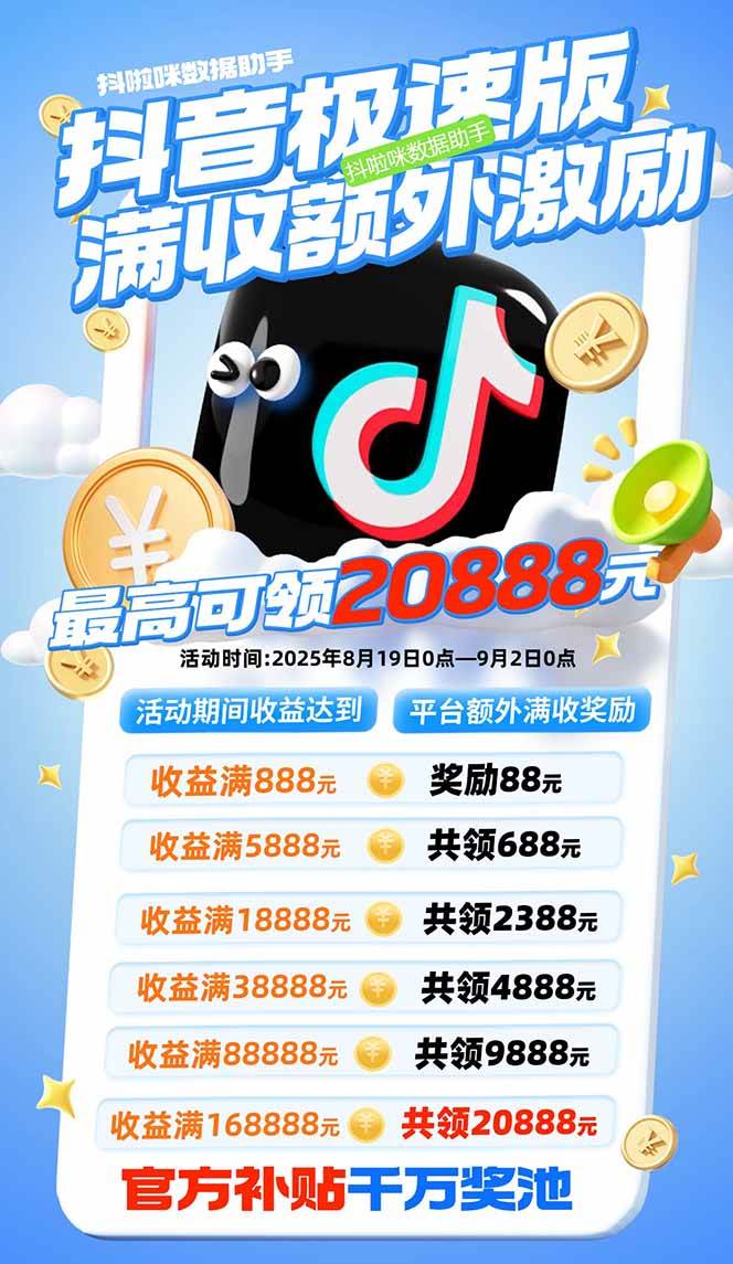 （15800期）抖音极速版拉新，平台大力扶持，每单15元，万播转化无上限，平台额外满…-DE云网创