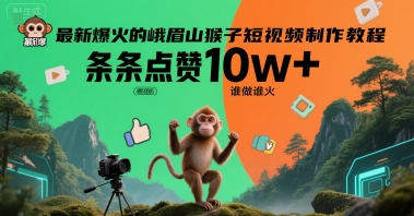 最新爆火的峨眉山猴子短视频制作教程，条条点赞10w+，谁做谁火【教程+提示词】-DE云网创