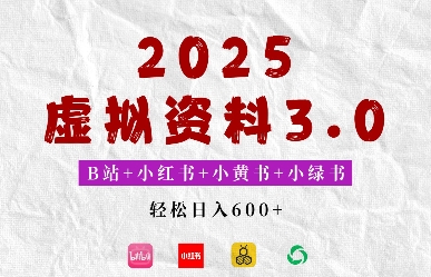 2025年B站+小红书+小黄书+小绿书组合新玩法，虚拟资料3.0打法，轻松日入多张-DE云网创