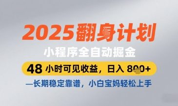 2025小程序全自动掘金，48 小时可见收益，日入8张，长期稳定靠谱，小白宝妈轻松上手【揭秘】-DE云网创