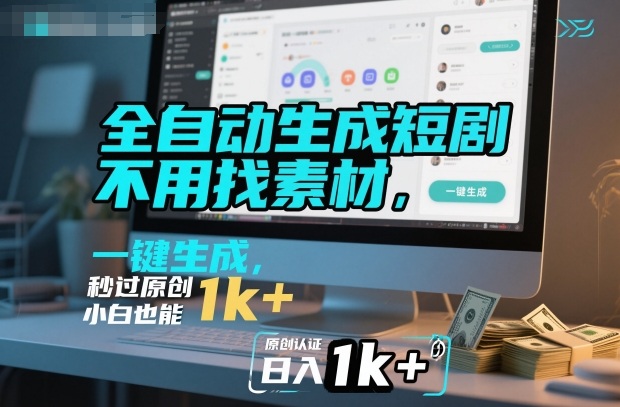 全自动生成短剧，不用找素材，不用剪辑，一键生成，秒过原创，小白也能轻松日入1k+【揭秘】-DE云网创