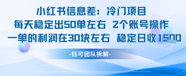 小红书信息差冷门项目一单利润30块每天稳定1.5k左右2个账号操作-DE云网创