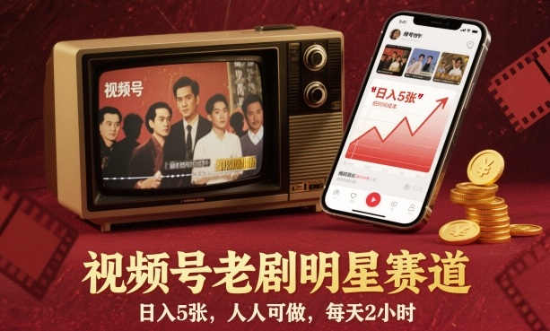 视频号老剧明星赛道，日入5张，人人可做，每天2小时-DE云网创