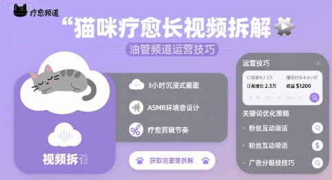 猫咪疗愈长视频拆解 &油管频道运营技巧-DE云网创
