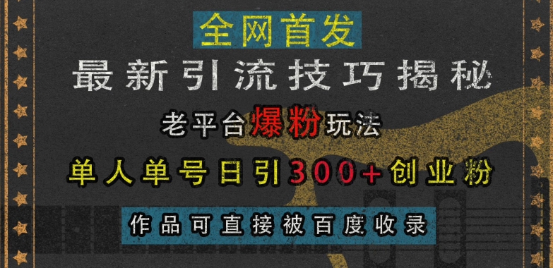 最新引流技巧揭秘，老平台爆粉玩法，单人单号日引300+创业粉，作品可直接被百度收录-DE云网创