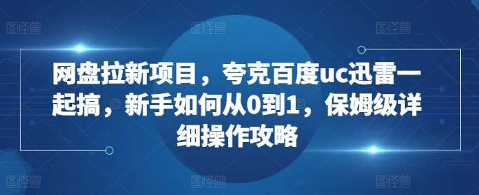 网盘拉新项目，夸克百度uc迅雷一起搞，新手如何从0到1，保姆级详细操作攻略-DE云网创